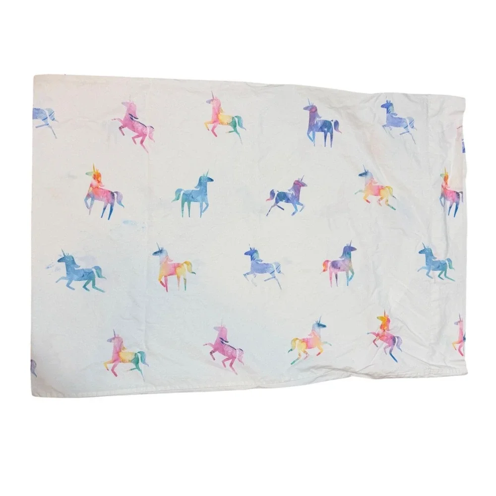 West Elm Pottery Barn Pillowcase Kids Watercolor Unicorn Organic Bedding